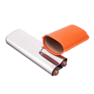 Чехол Lubinski на 2 сигары, металл и кожа, оранжевый FK1372-2 вид 2