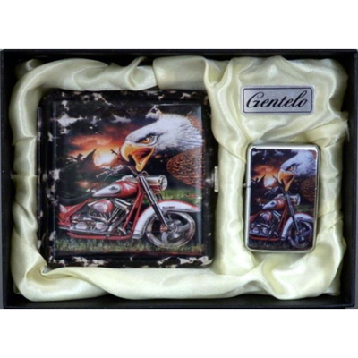 Подарочный набор портсигар с зажигалкой Gentelo Орёл на мотоцикле-2 7-1003 вид 1