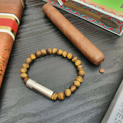 Пробойник-браслет для сигар Нержавеющая сталь 316L, Tiger Eye 8 мм. вид 2